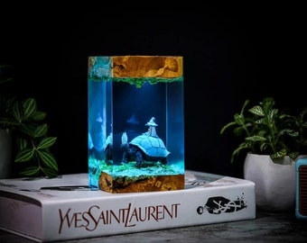 Turtle Pope and Ranni Elden Ring Epoxy Resin Wood Lamp Night Light Unique Her Him Mom Dad Kid Lover Fans Christmas Art Handmade, gifts