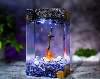 Bonfire Dark Soul 3 Epoxy Resin Wood Lamp Night Light Unique Her Him Mom Dad Kid Lover Fans Christmas Handmade