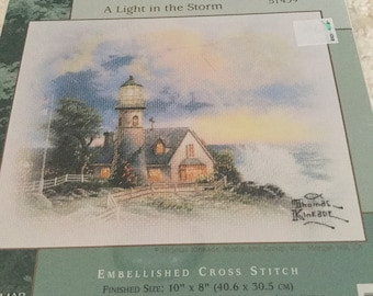 Embellished Cross Stitch Kit Vintage 2000 Sealed 10 x 8 On Sale Candamar Designs Lamplight Village Thomas Kinkade