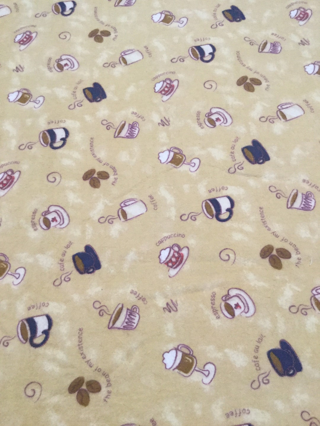 Fun Coffee Print Flannel Fabric LARGE Piece - Etsy