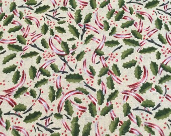 Daisy Kingdom Holly Ribbon All Over Fabric - Linen Type - BTY - Christmas