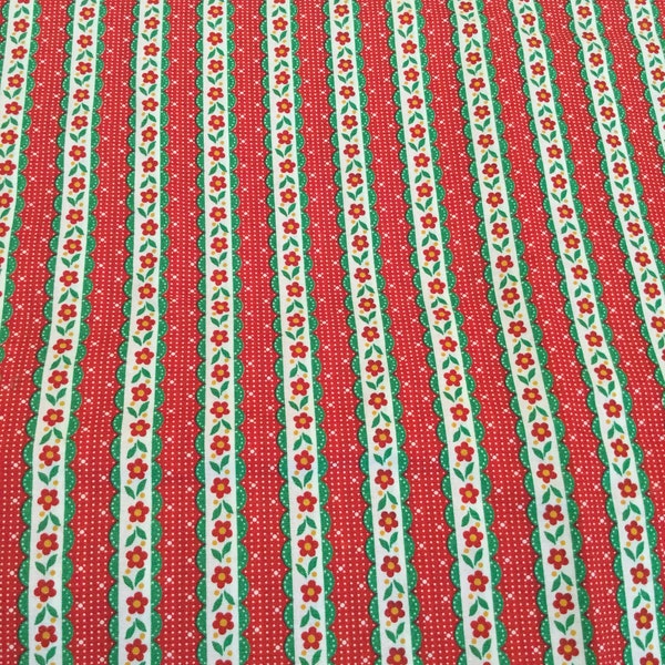 Pretty Floral and Red Polka Dot Stripe Fabric - BTY