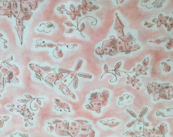 Sweet Pink Fabric with Windmills and Sheep - LAST PIECE!