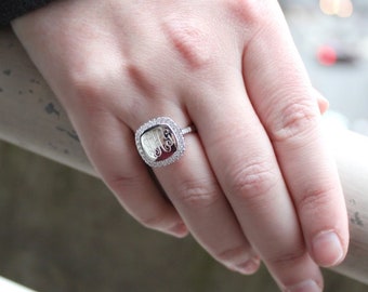 Sterling Silver Monogram Square Nicole Initials Ring