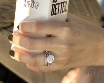 Sterling Silver Monogram Stackable Ring Set, Monogram Rings, Sterling Silver Stackable Rings, DaintyRing Set, Stacking Rings, Trendy Rings