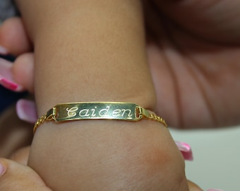 14K Gold Plated Baby Bracelet, Baby ID Bracelet, Baby Gifts, Sterling Silver Baby Bracelet, Baby Name Jewelry