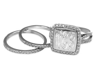 Sterling Silver Stackable Sawyer Ring, Engravable Monogram 925 Sterling Ring