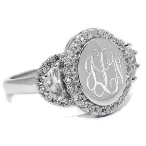 Anello in argento sterling con monogramma incisibile ovale CZ, anello con iniziali