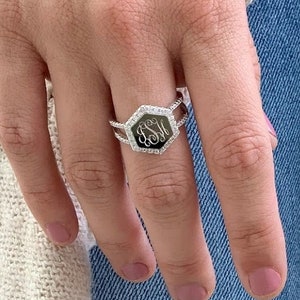 Sterling Silber Monogramm Ring | Penelope Ring aus Sterlingsilber | Monogramm Ring | Geschenke für Sie | Personalisierte Ring | Initial Ring |