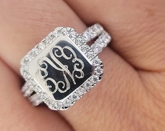 Sterling Silver Monogram Ring, Sterling Silver Ring, Monogram Ring, Initial Ring, Personalized Ring, Jade Ring, Soft Square Split Band Ring