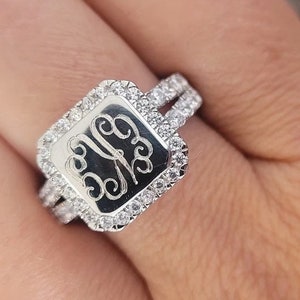 Personalized Sterling Silver Monogram Ring - Soft Square Split Band Design for Women