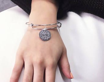 Monogrammed Bracelet, Personalized Bangle,  German Silver , Expandable Engraved Bangles