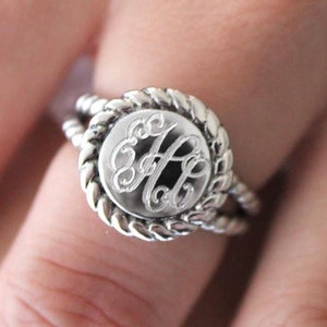 Sterling Silver Monogram Ring, Sterling Silver Rope Ring, Monogram Rope Ring,  Initials Ring, Rope Design Ring, Rope Split Band Ring