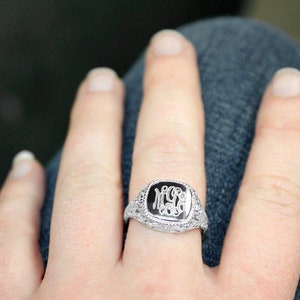 Sterling Silver Monogram Ring - Filigree Design - Personalized Statement Jewelry