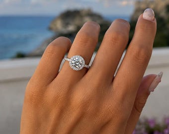 Sterling Silver, 1.2CT 7.0MM Moissanite, Halo Engagement Ring