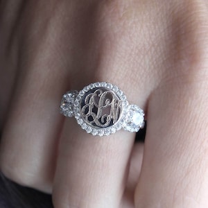 Monogram Ring, Sterling Silver CZ Maria Ring, Personalized Jewelry, Gift for Her