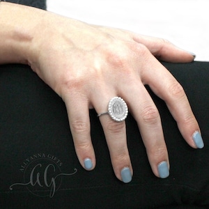 Monogrammed Jewelry, Sterling Silver Ring,  Engravable Pearl Oval Ring, Gifts for Her