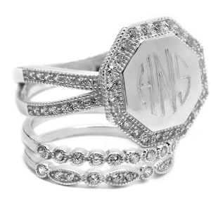 Sterling Silber Monogramm Ring, Stapelbare Ring, Achteck Ring, Split Band, zierliche Ringe, Stapelring Set, Eheringe, kundenspezifischer Ring