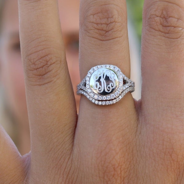 Sterling Silver Monogram Ring, Stackable Monogram Ring, 925 Monogram Ring, Initial Ring, Dainty Silver Rings