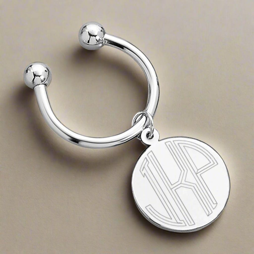 Non-tarnish Monogram Engravable Round Tag Key Ring, Name Keychain ...