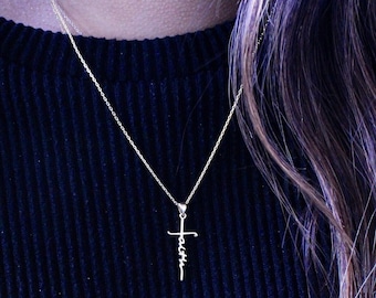 Delicate Sterling Silver Faith Cross Jewelry Set: Necklace & Earrings for Religious Occasions