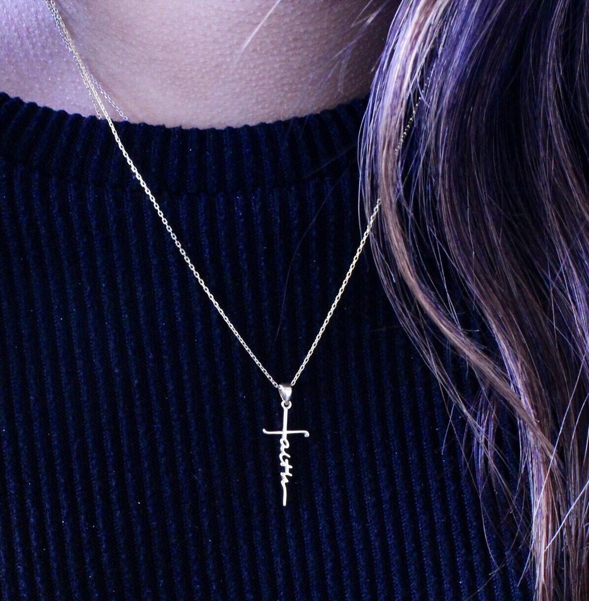 Sterling Silver Faith Cross Necklace and Earring Set