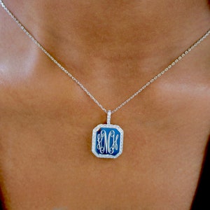 Customized Sterling Silver Square Monogram Pendant: Engraved Initial Necklace for Personalized Gifts