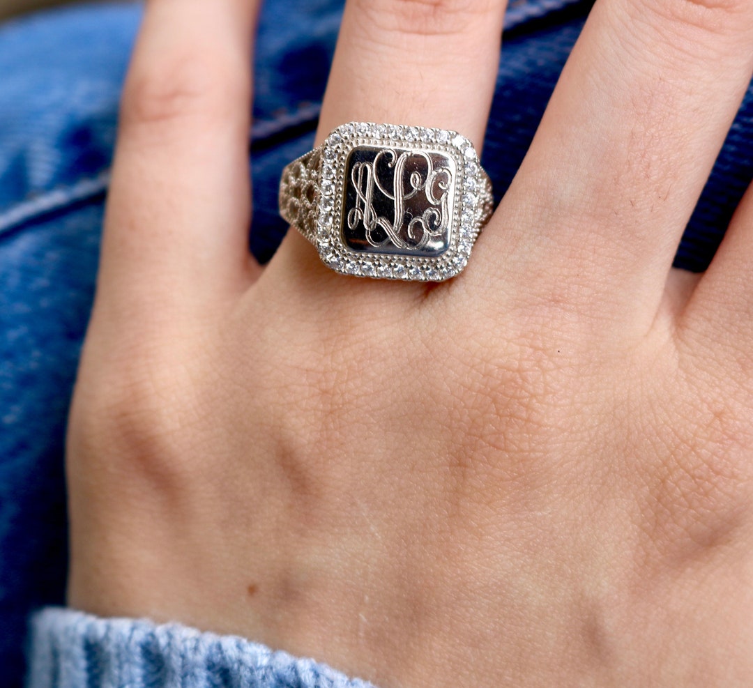 Sterling Silver Delilah Monogrammed Ring, Stackable Monogram Ring, 925