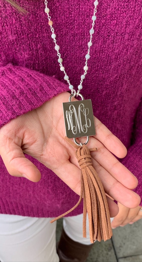 Personalized Amazonite Bead Monogram Tassel Necklace Handcrafted Boho Jewelry Etsy