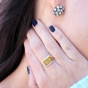 Monogram Sterling Silver CZ Curved Bar Ring