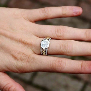 Sterling Silver Monogram Stackable Ring, Sterling Silver Stackable Rings, Two Tone Ring Set, Dainty Stackable Name Rings