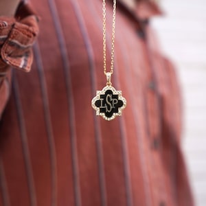 Monogram Necklace: Sterling Silver Monogrammed Quatrefoil CZ Necklace