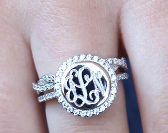 Sterling Silver Monogram Stackable Ring, Sterling Silver Stackable Rings, Sterling Silver Sara Stackable Ring Set, Monogram Ring