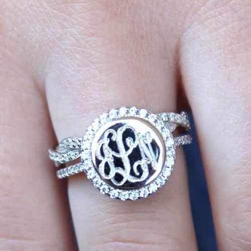 Sterling Silver Monogram Stackable Ring Sterling Silver Etsy
