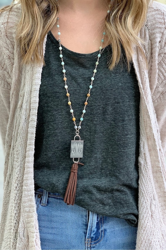 Monogram tassel necklace deals