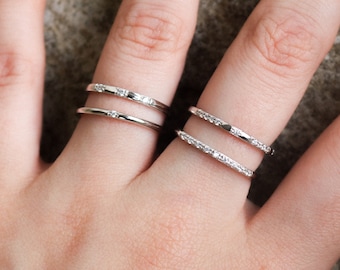 Stackable Ring Set Sterling Silver | 4-Band Dainty CZ Stacking Rings | Minimalist Ring Stack | Birthday Gift for Her