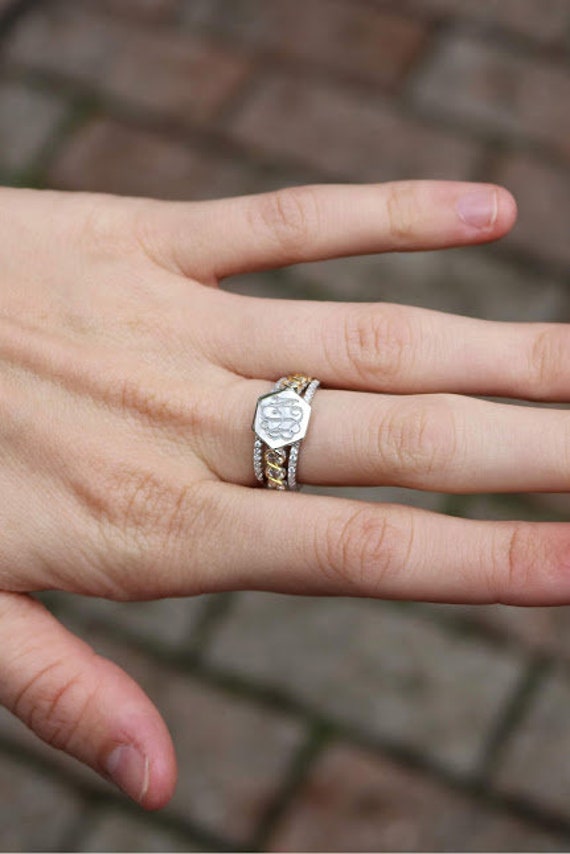 Sterling Silver Monogram Stackable Ring Sterling Silver - Etsy