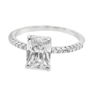 Sterling Silver Emerald Cut Moissanite Engagement Ring,  6MM*8MM 2.0CT Emerald Cut Moissanite Engagement Ring, Emerald Cut Moissanite Ring