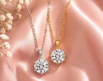 925 Sterling Silver Moissanite 4.0 CT 10MM Necklace, 14k Gold Plated, GRA Certified Necklaces