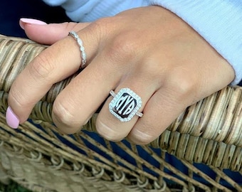 Personalized Sterling Silver Monogram Stacking Ring Set - Elegant Gift for Mom, Valentine&#39;s Day