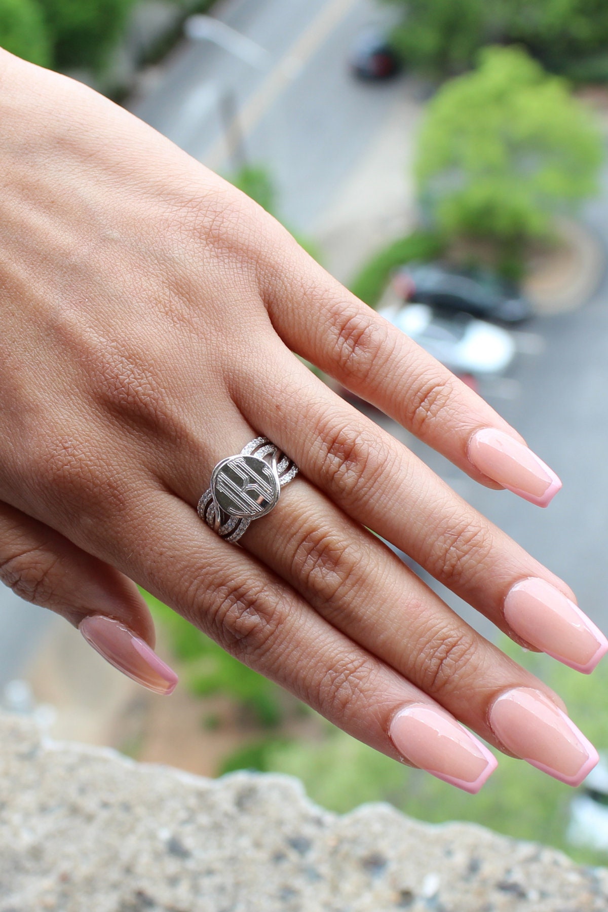 Personalized Sterling Silver Monogram Ring - Elegant Engraved Lyla Initial Jewelry for Women