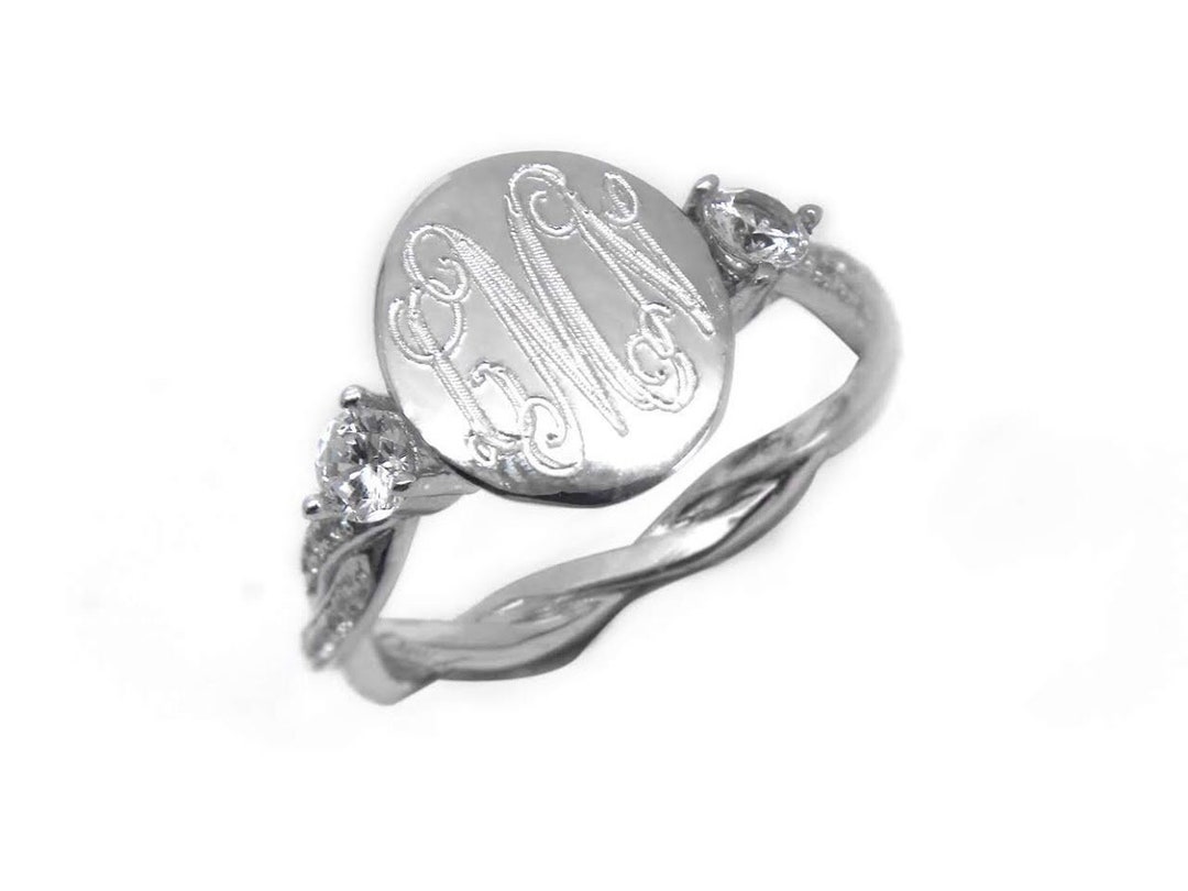 Elegant Engravable Monogram Kayla Sterling Silver Circle CZ Ring - Etsy