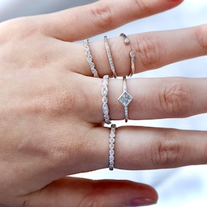 Elegant Sterling Silver Stackable Ring Set: Dainty Luxury Stacking Rings for Trendy Anniversary Gifts