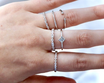 Elegant Sterling Silver Stackable Ring Set: Dainty Luxury Stacking Rings for Trendy Anniversary Gifts