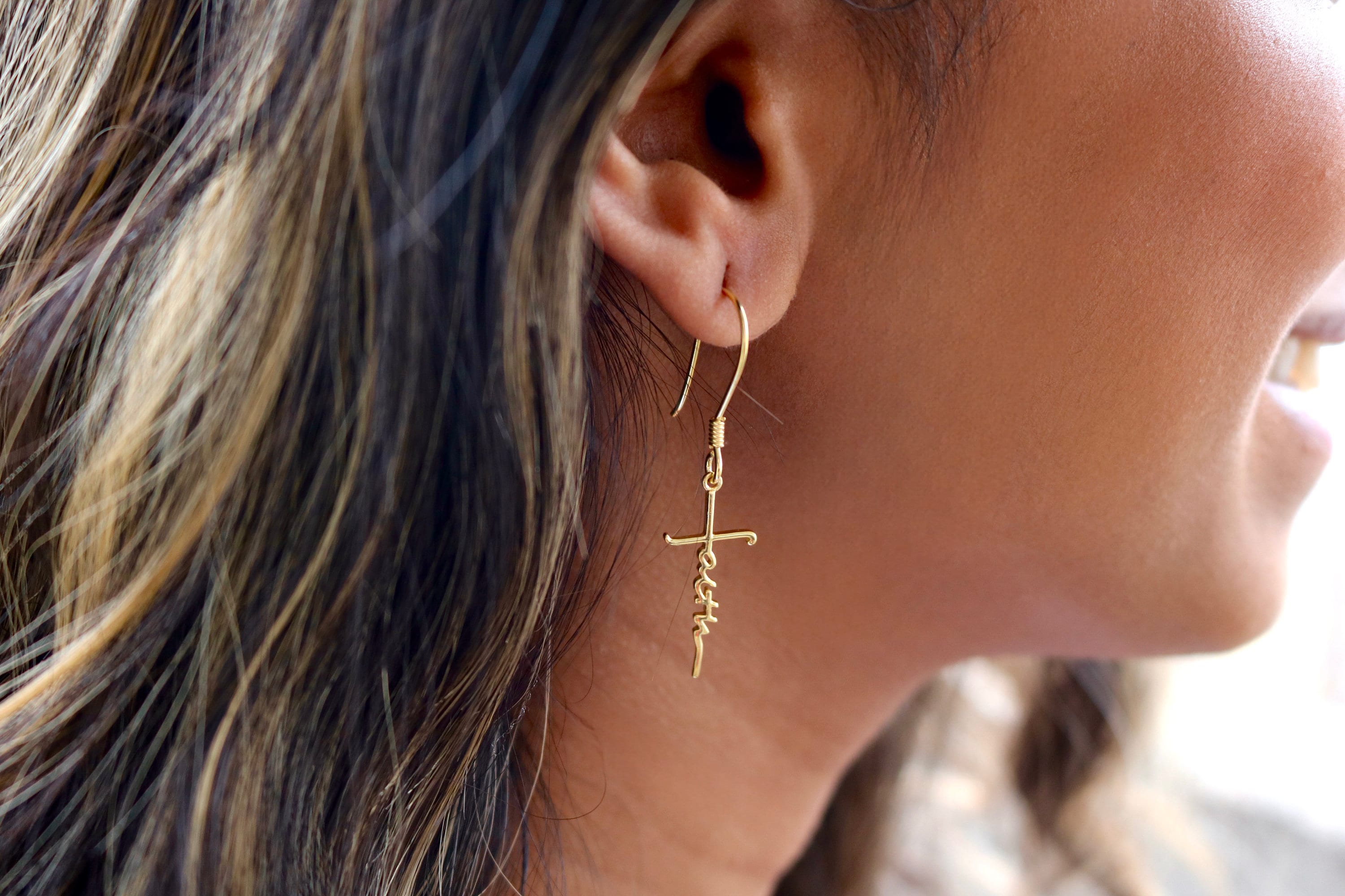 Sterling Silver Faith Cross Necklace and Earring Set