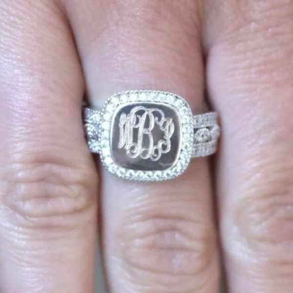 Sterling Silver Monogram Ring, Sterling Silver Ring, Monogram Rings, Monogram Jewelry, Initials Ring, Trendy Rings, Mothers Day Gift