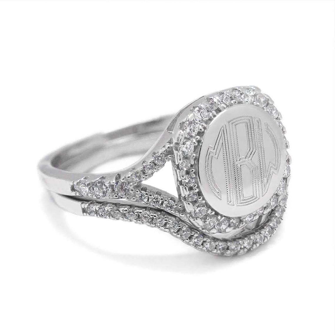 Sterling Silver Monogram Ring Stackable Monogram Ring 925 Etsy