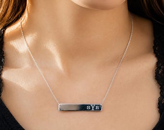 Custom Bar Necklace, Personalized Sterling Silver Bar Necklace, Engraved Name Necklace, Minimalist Necklace, Bridesmaid Gift, Gift for Her