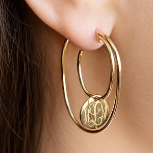 Personalized Monogram Hoop Earrings | Stainless Steel Custom Initial Earrings | Gold Silver Rose Gold Hoops | Bridesmaid Gift
