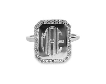 Sterling Silver Engravable Hazel Ring, Monogram Ring, Initials Rings